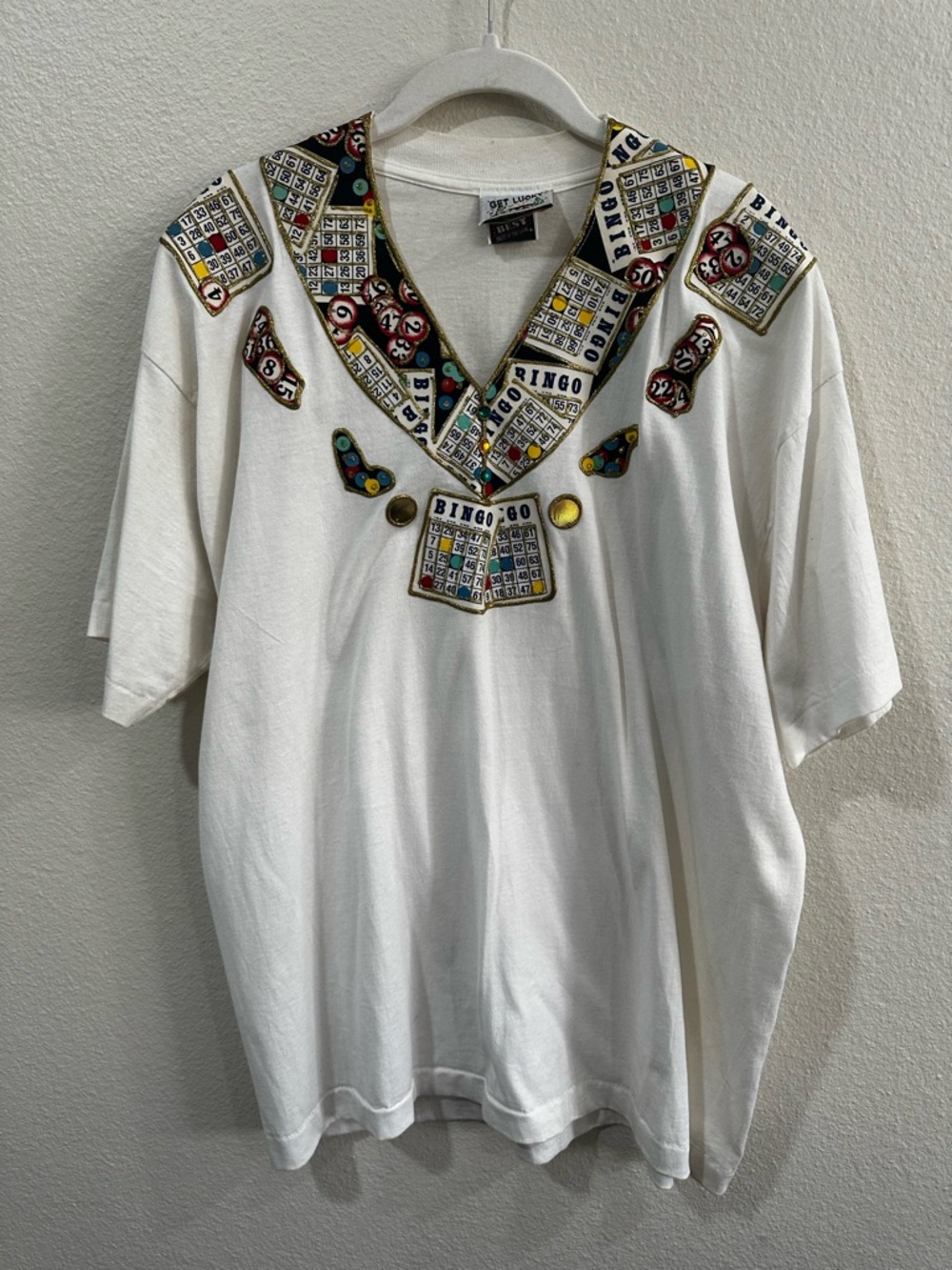 Get‎ Lucky Vintage vneck women’s bingo tshirt XL fruit of the loom tag